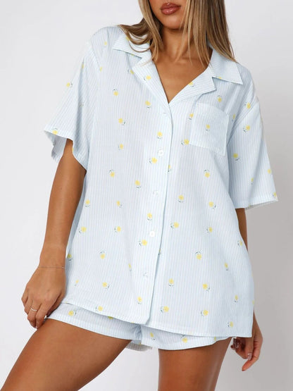 Lily Valentine's Day Printed Collared Neck Short Sleeve Top and Shorts Set | 4 Colors | Poundton