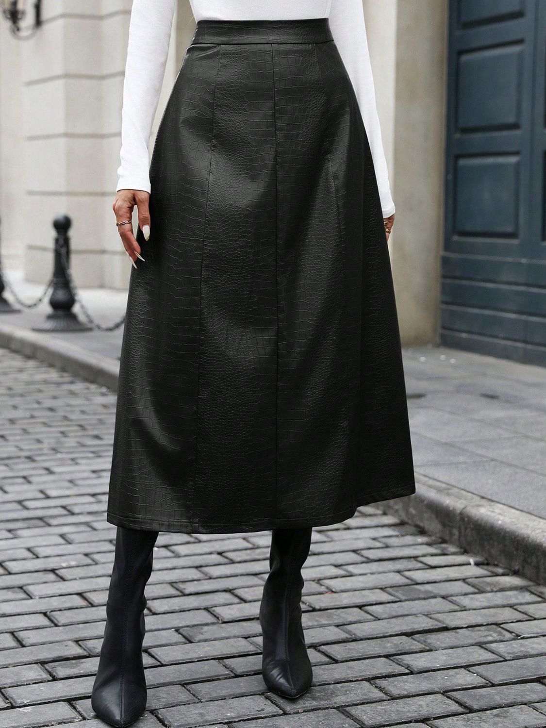 Michelle Vegan Leather High Waist Midi Skirt - 3 Colors - Poundton