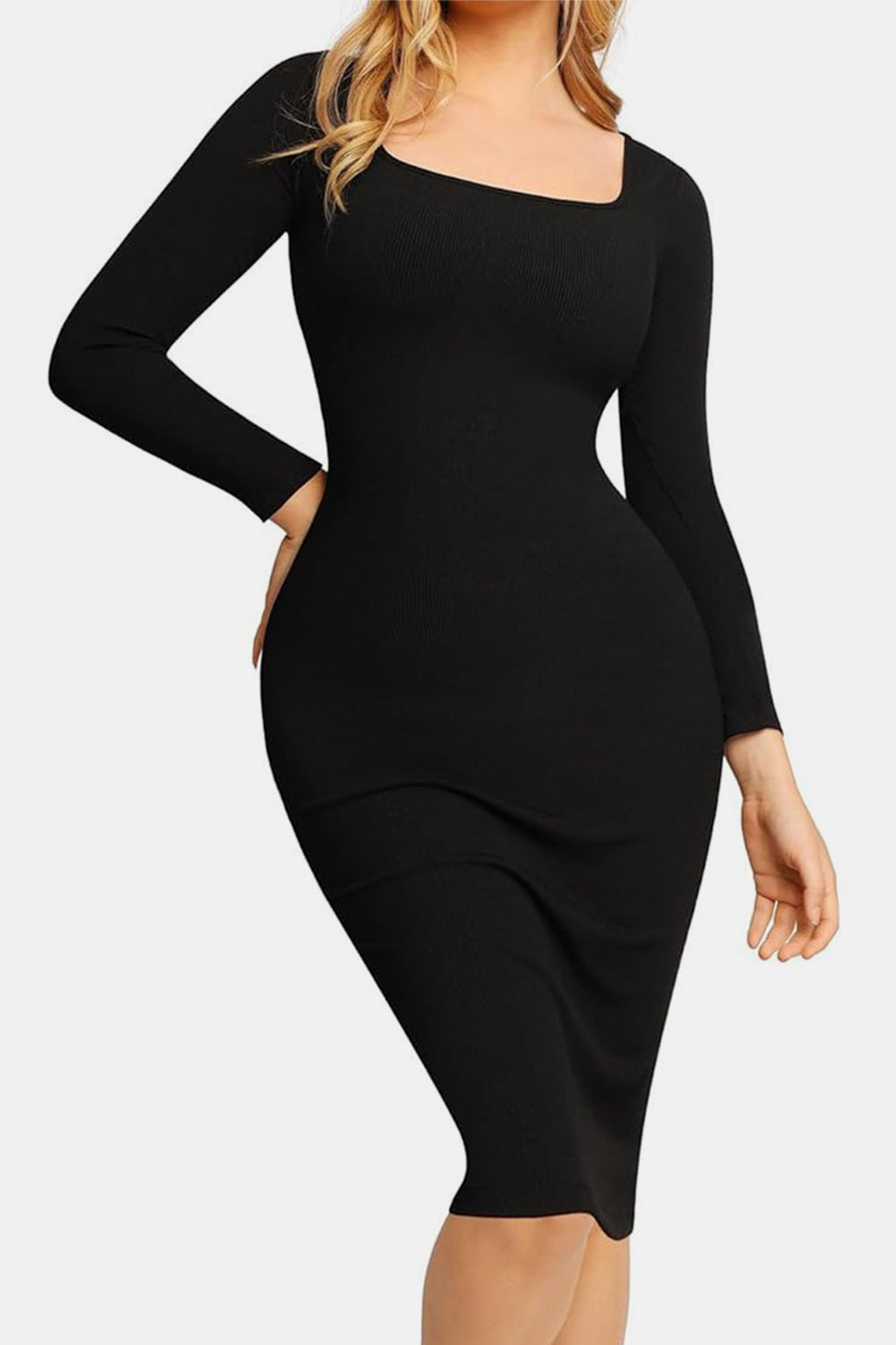 Olivia Basic Bae Full Size Built-In Shapewear Square Neck Long Sleeve Dress | 3 Colors | Poundton