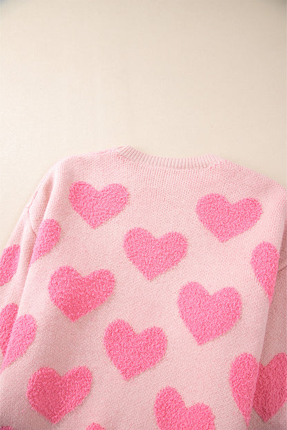 Zoe Valentine's Day Heart Jacquard Round Neck Sweater | Poundton