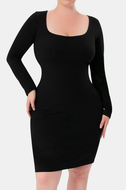 Olivia Basic Bae Full Size Built-In Shapewear Square Neck Long Sleeve Dress | 3 Colors | Poundton