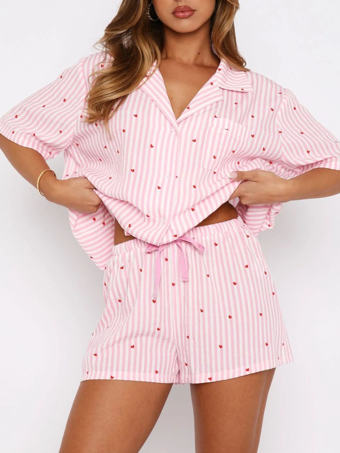 Lily Valentine's Day Printed Collared Neck Short Sleeve Top and Shorts Set | 4 Colors | Poundton