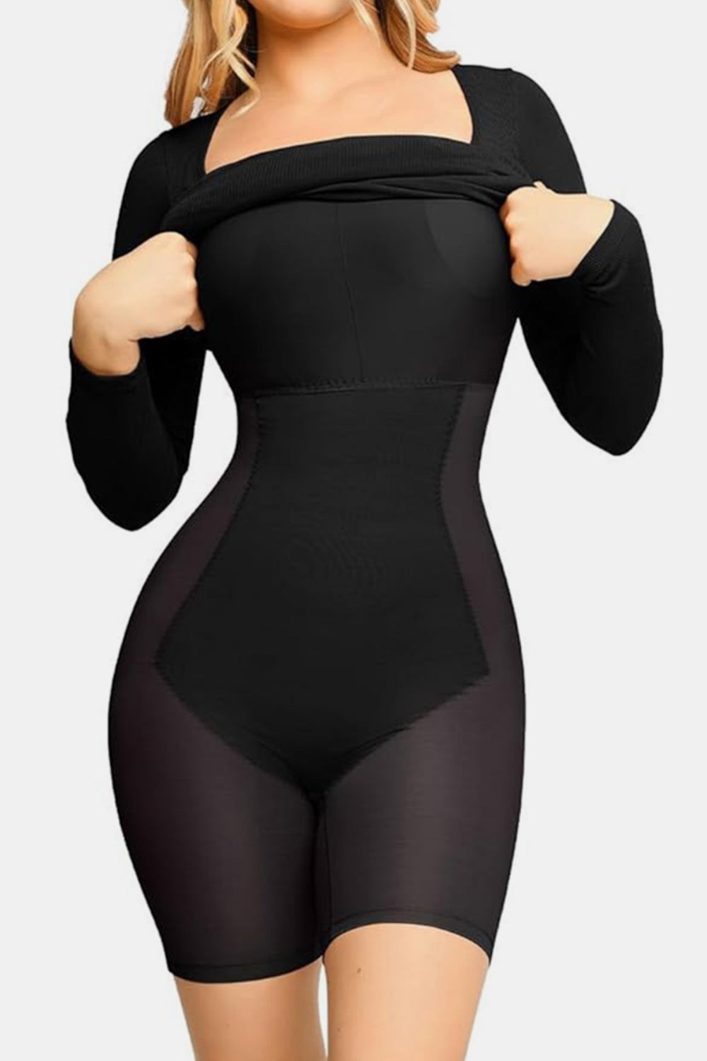 Olivia Basic Bae Full Size Built-In Shapewear Square Neck Long Sleeve Dress | 3 Colors | Poundton