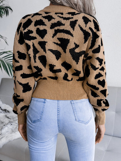 Zoe Leopard Round Neck Dropped Shoulder Sweater | 4 Colors | Poundton